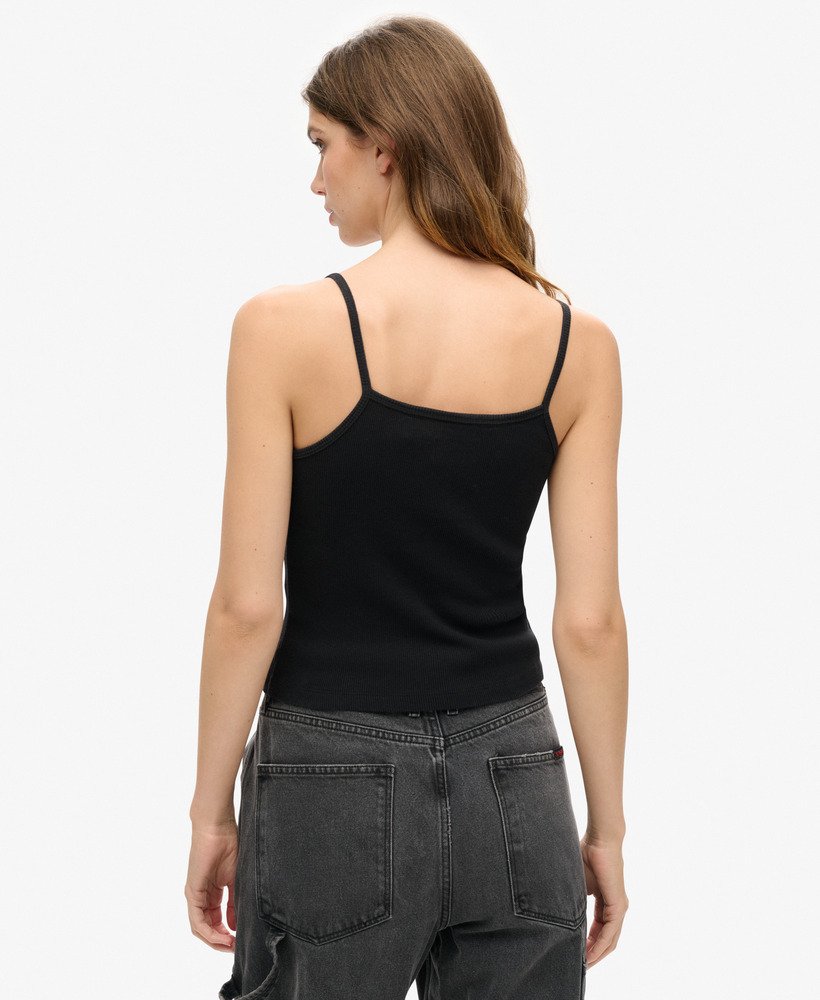 retro rocker graphic rib cami top w kolorze czarnym