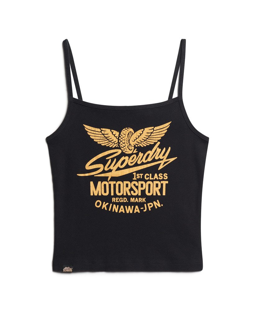 retro rocker graphic rib cami top w kolorze czarnym