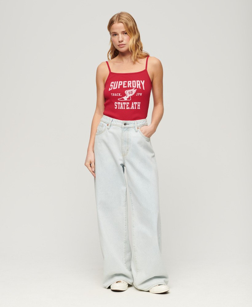 athletic college graphic rib cami top w kolorze karminowej czerwieni