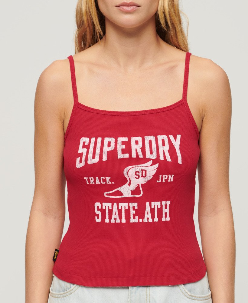 athletic college graphic rib cami top w kolorze karminowej czerwieni