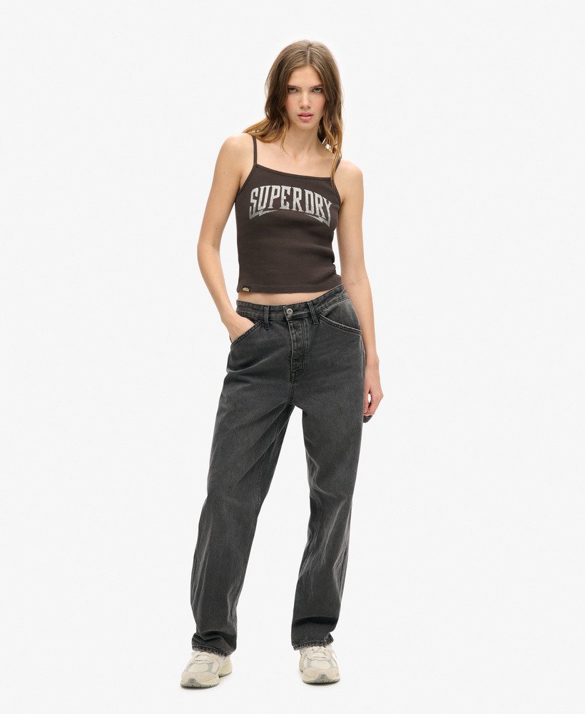 retro rocker graphic rib cami top w kolorze carbon grey
