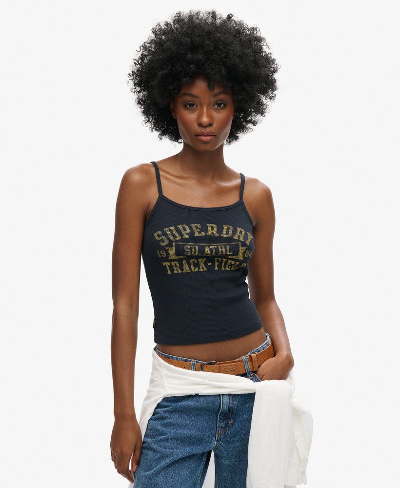 athletic college graphic rib cami top w kolorze eclipse navy