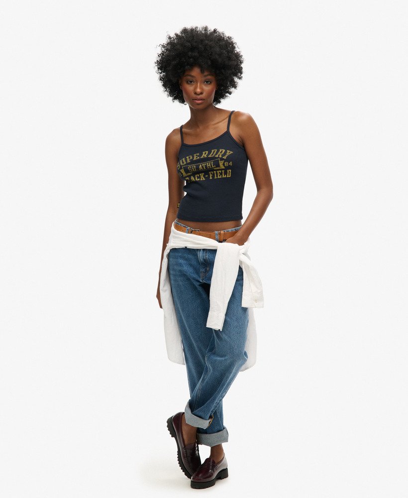 athletic college graphic rib cami top w kolorze eclipse navy