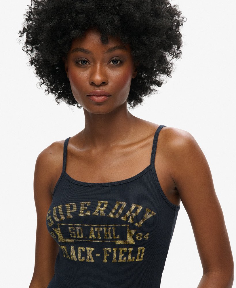 athletic college graphic rib cami top w kolorze eclipse navy