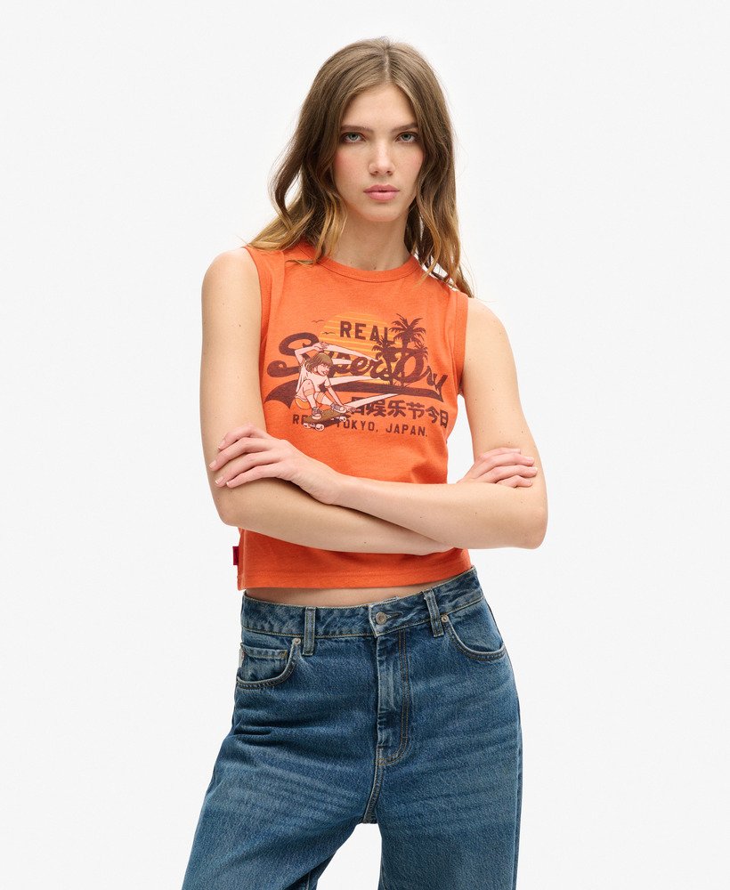 la vintage logo graphic slim vest top w kolorze soda pop orange marl