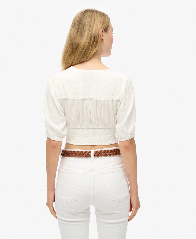 bluzka z krótkim rękawem ibiza z koronkową lamówką w kolorze off white