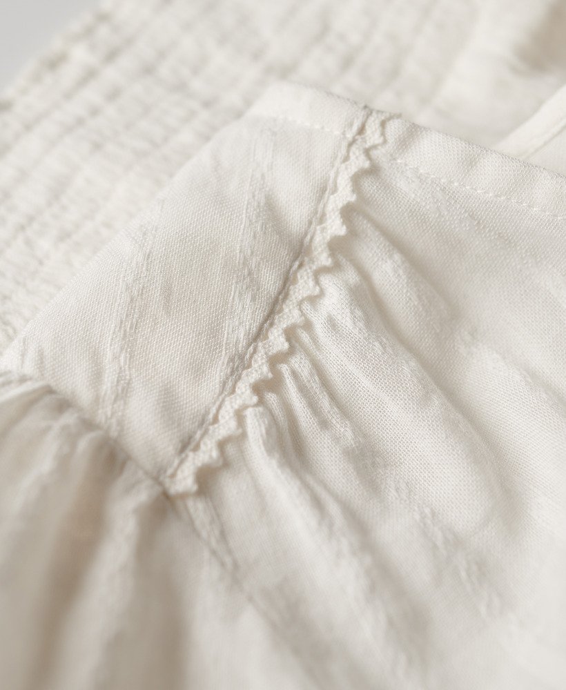 bluzka z krótkim rękawem ibiza z koronkową lamówką w kolorze off white