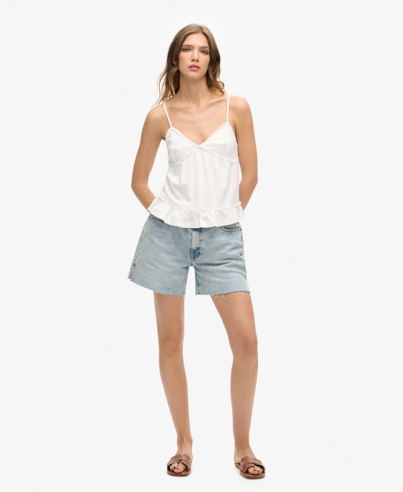 top z warstwową dzianiną na ramiączkach w kolorze off white