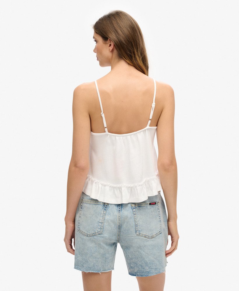 top z warstwową dzianiną na ramiączkach w kolorze off white