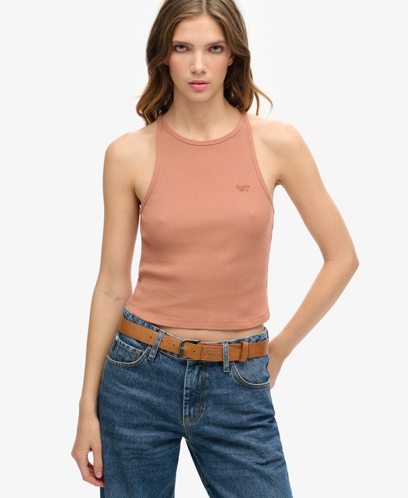 koszulka bez rękawów essential logo racer w kolorze brązu mocha mousse
