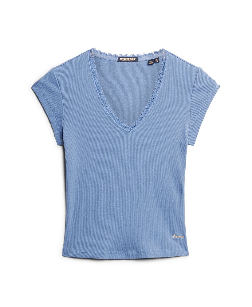 bluzka athletic essentials z koronkowym wykończeniem i dekoltem w serek w kolorze wedgewood blue