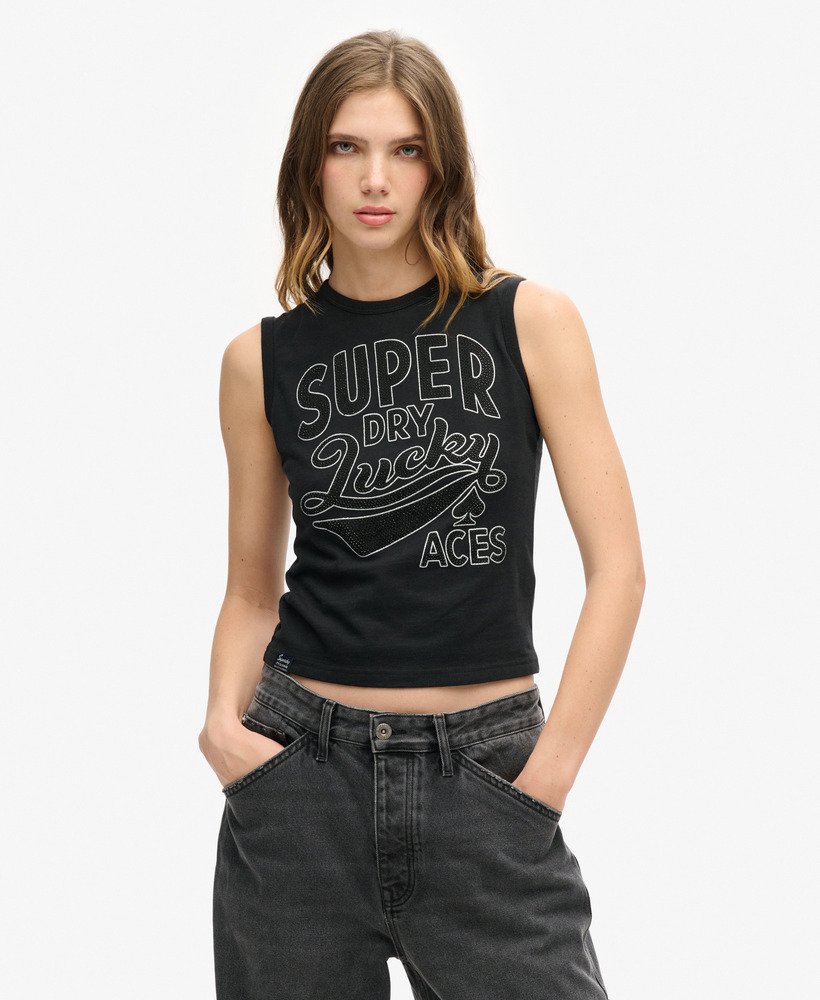 retro zdobiony dopasowany top w kolorze nero black marl
