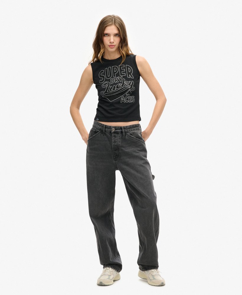 retro zdobiony dopasowany top w kolorze nero black marl