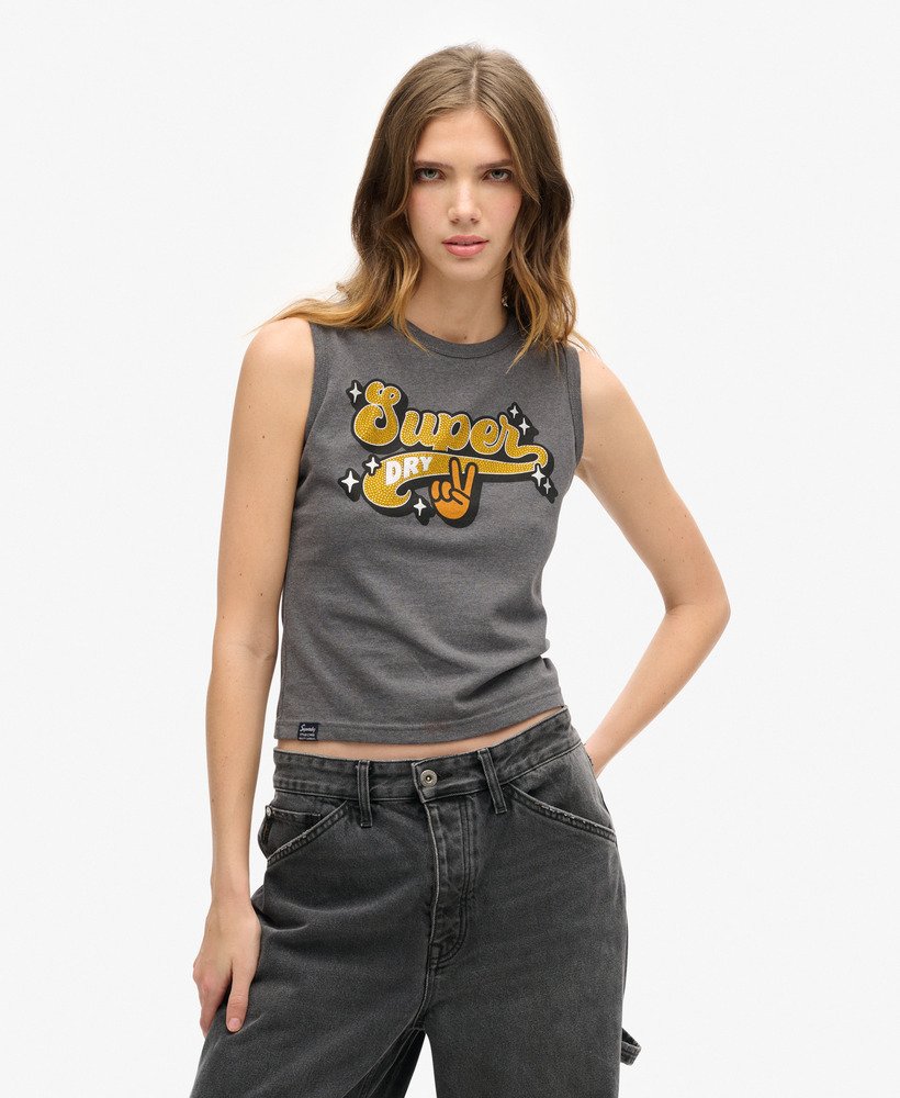 retro zdobiony dopasowany top typu kamizelka w kolorze granite grey marl