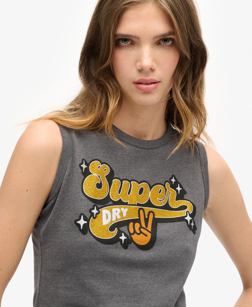 retro zdobiony dopasowany top typu kamizelka w kolorze granite grey marl