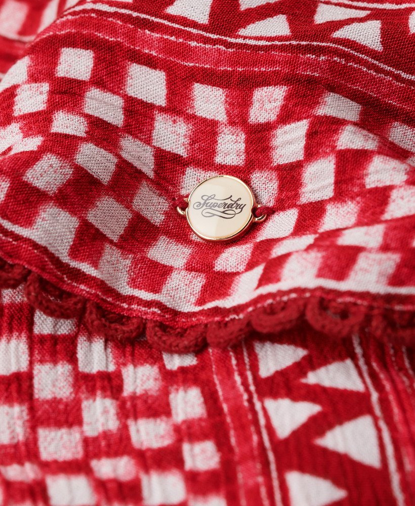 top z nadrukiem z tkaniny na ramiączkach w kolorze czerwonym shibori
