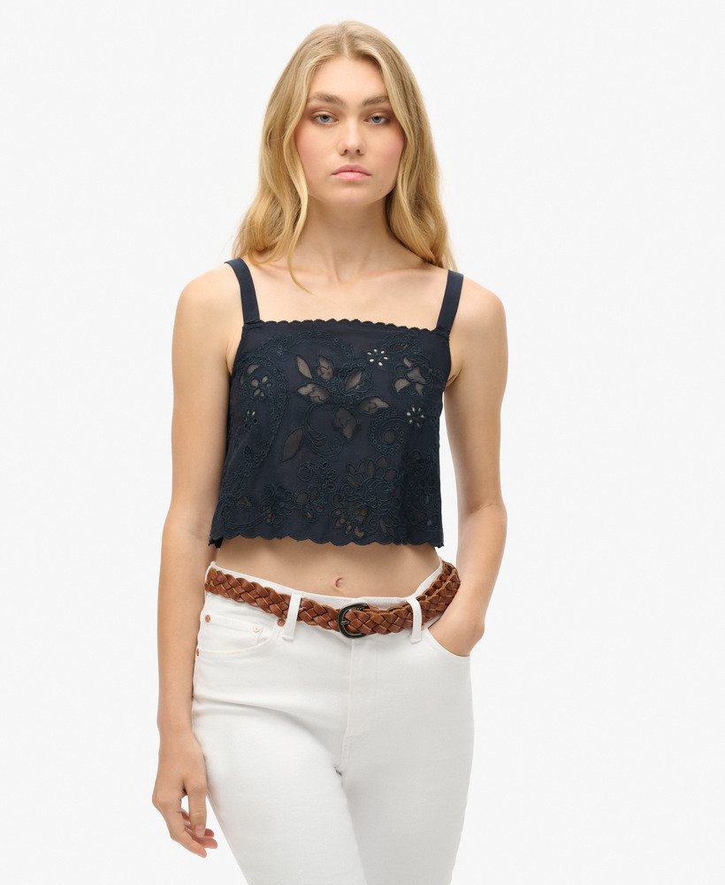 bluzka z haftowanym dekoltem ibiza cami w kolorze eclipse navy