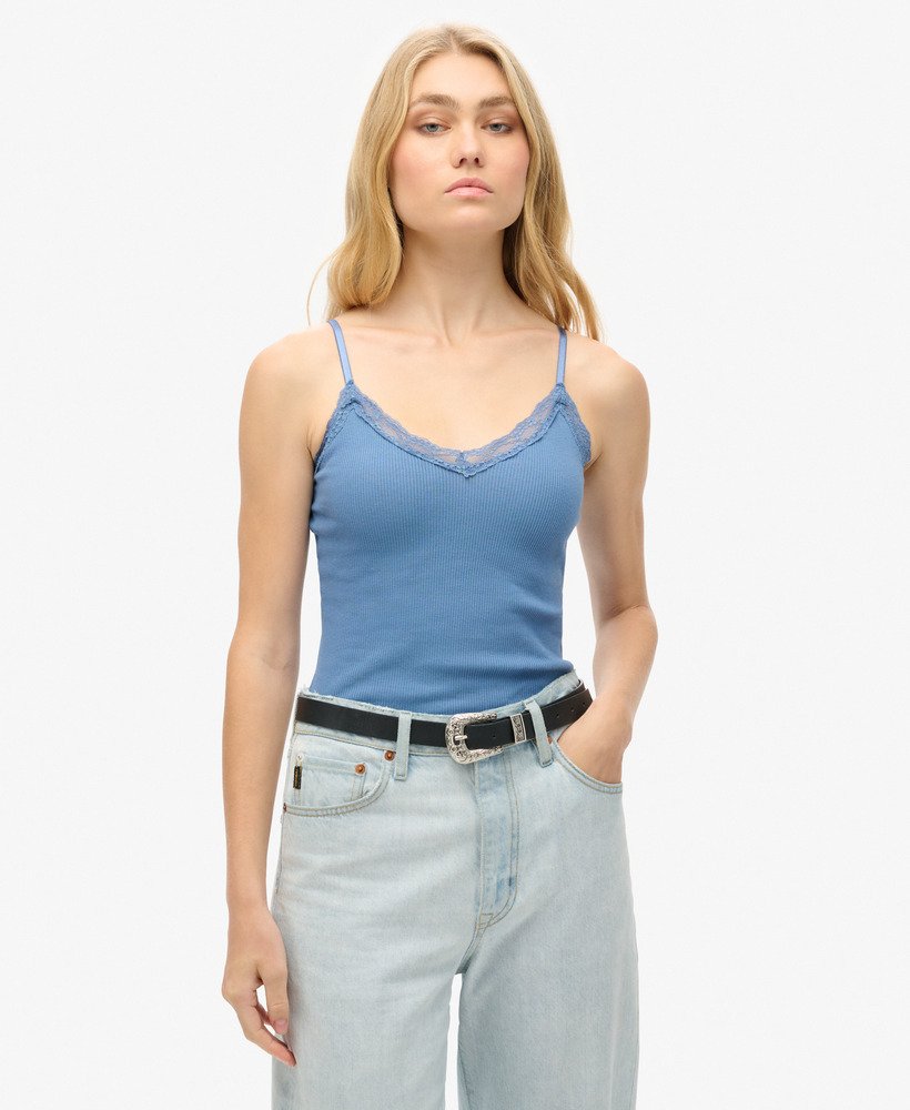 sportowy top na ramiączkach essential z koronką w kolorze wedgewood blue