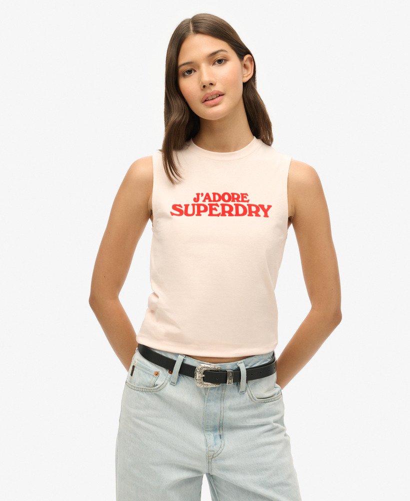 sportowy dopasowany top z grafiką luxe w kolorze mauve morn pink