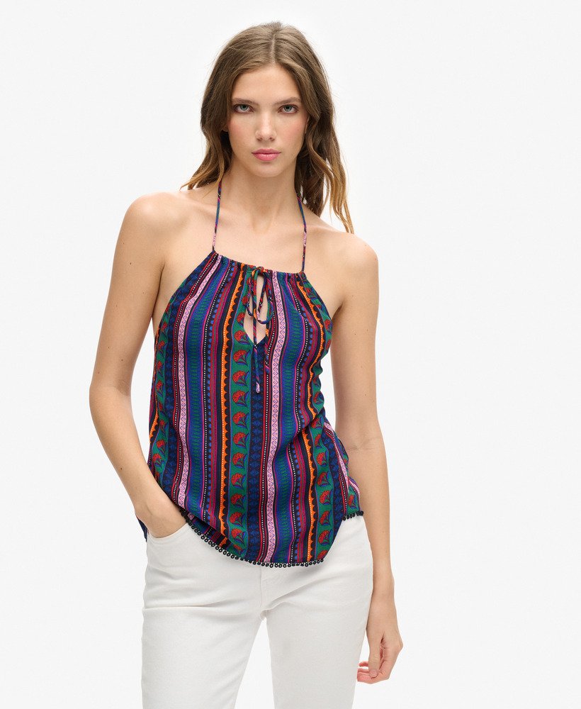 top plażowy typu halter z nadrukiem w paski vera