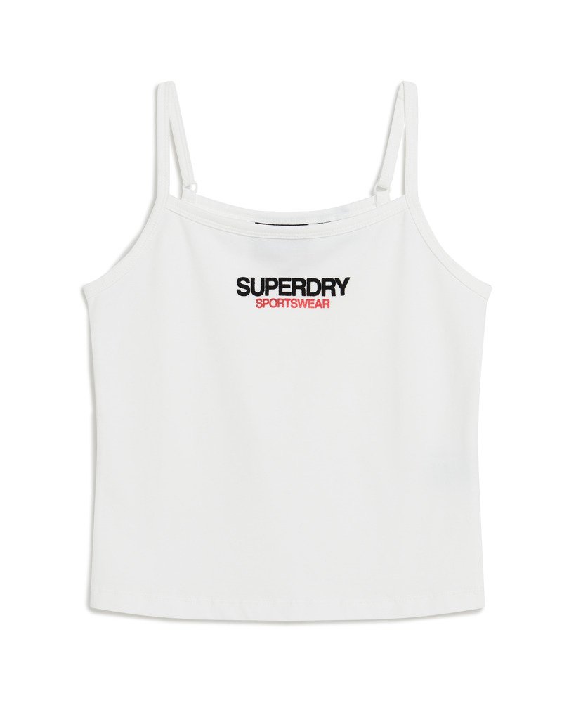 sportowy top z dopasowanym dekoltem na ramiączkach z logo w kolorze lśniącej bieli