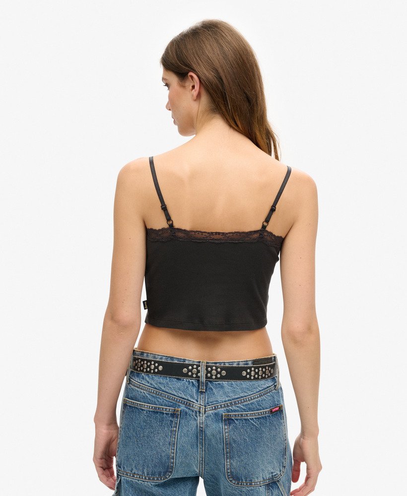 athletic essentials koronkowy krótki top na ramiączkach w kolorze bison black