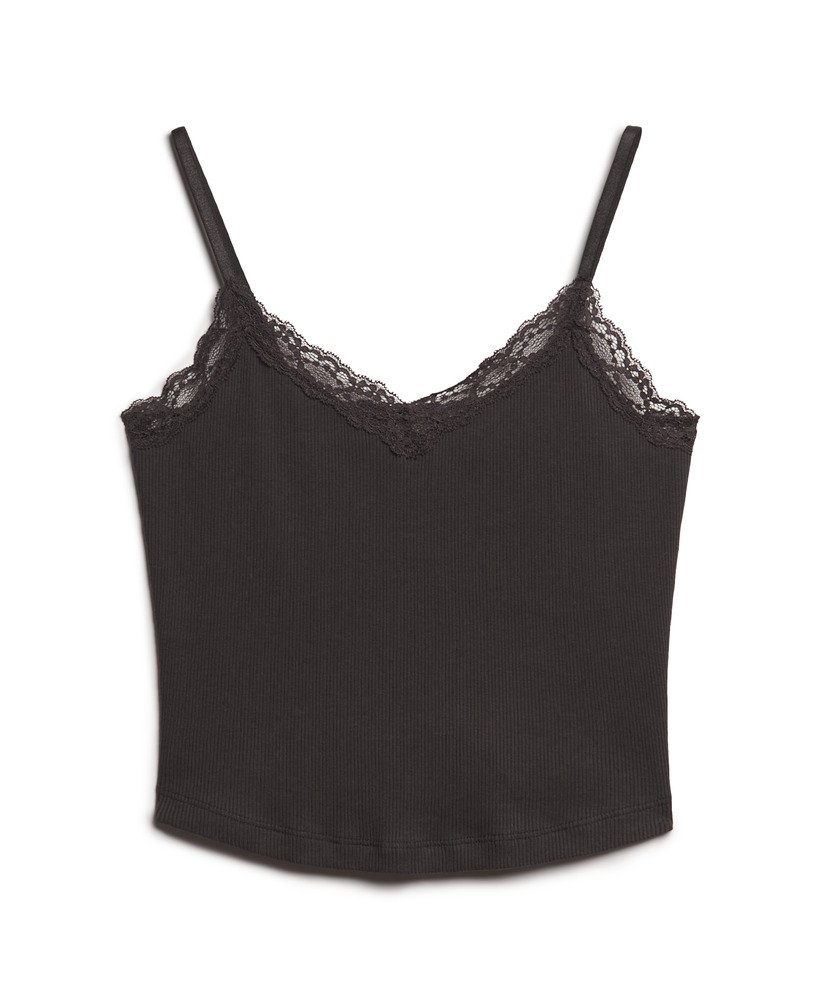 athletic essentials koronkowy krótki top na ramiączkach w kolorze bison black