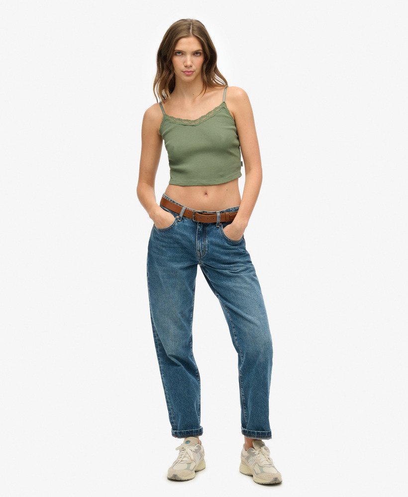 athletic essentials koronkowy krótki top na ramiączkach w kolorze laurel khaki