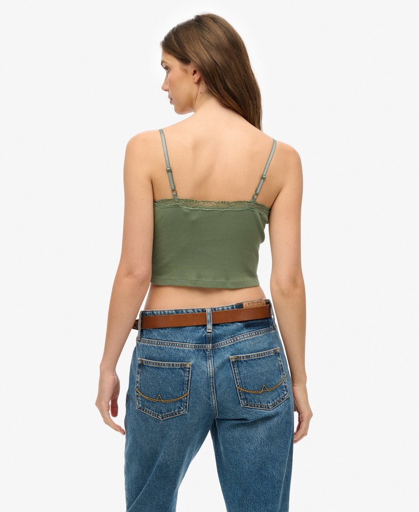 athletic essentials koronkowy krótki top na ramiączkach w kolorze laurel khaki