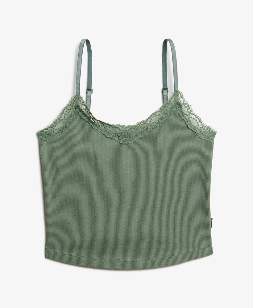 athletic essentials koronkowy krótki top na ramiączkach w kolorze laurel khaki