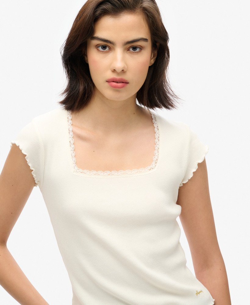 bluzka athletic essentials z kwadratowym dekoltem w kolorze off white