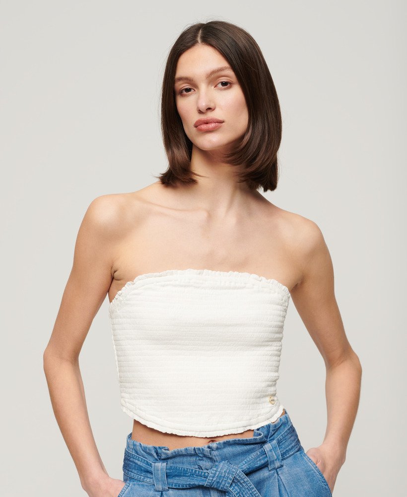 bluzka bandeau z marszczeniami w kolorze off white