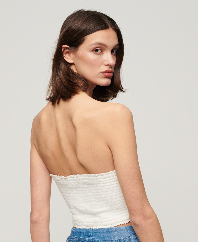 bluzka bandeau z marszczeniami w kolorze off white