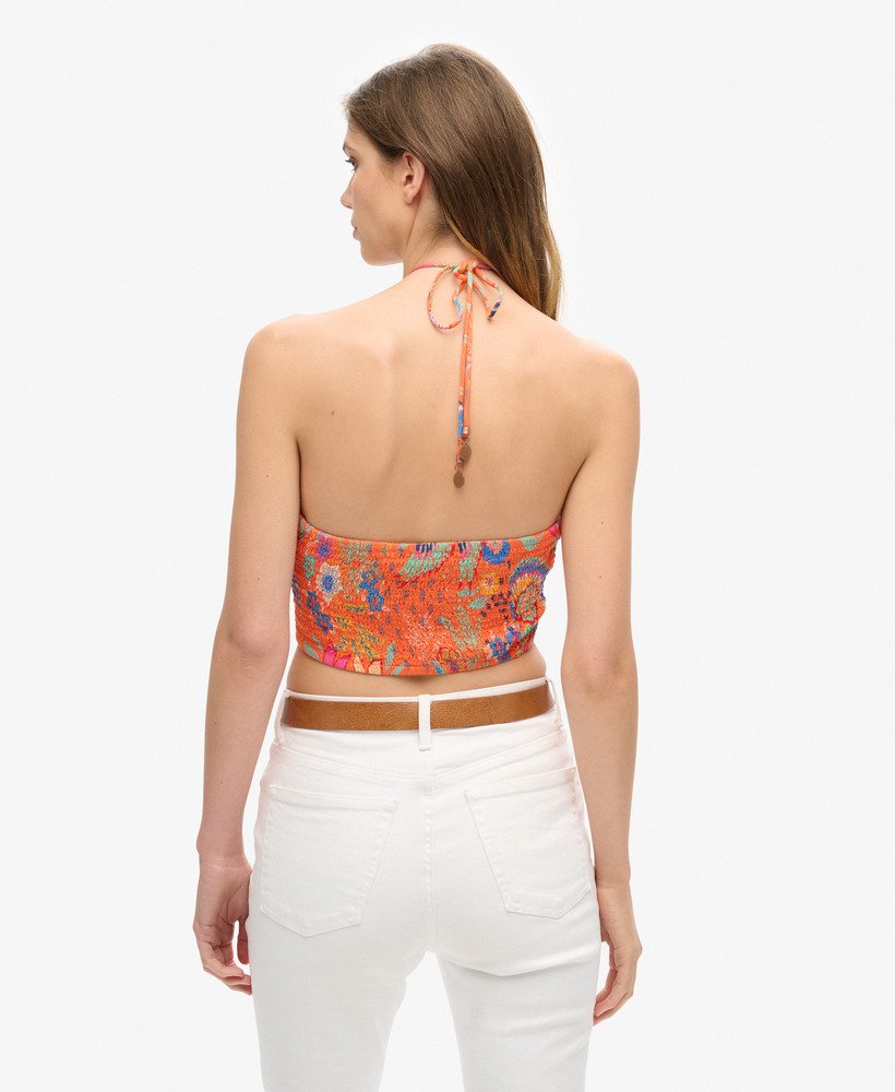 krótki top z wycięciami z tkaniny w kolorze vera floral orange