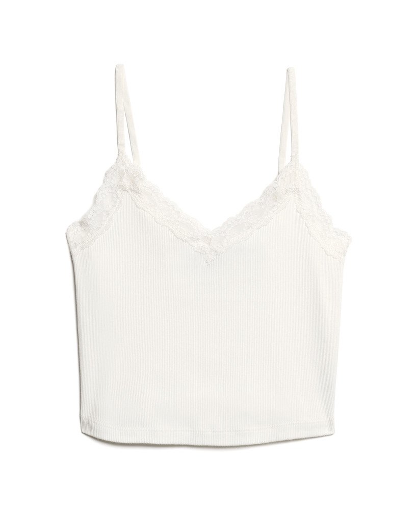 athletic essentials koronkowy krótki top na ramiączkach w kolorze off white