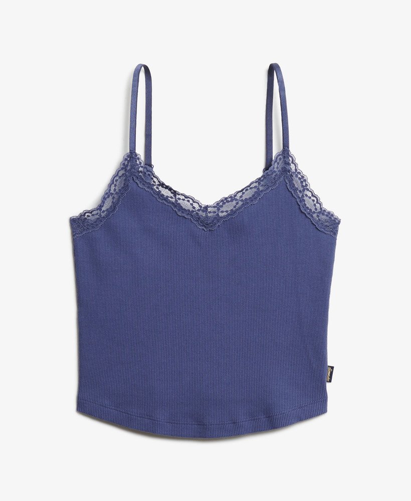 athletic essentials koronkowy krótki top na ramiączkach w kolorze granatowym