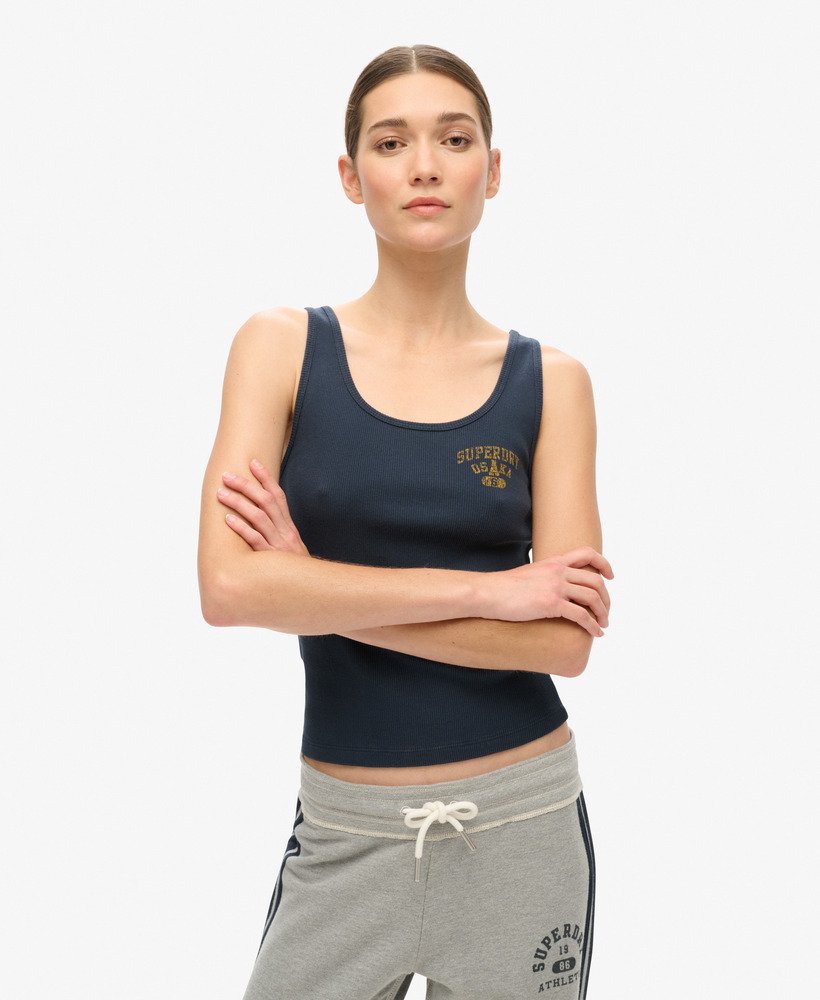 bluzka bez rękawów athletic essentials ribbed vest top w kolorze jagodowo-granatowym