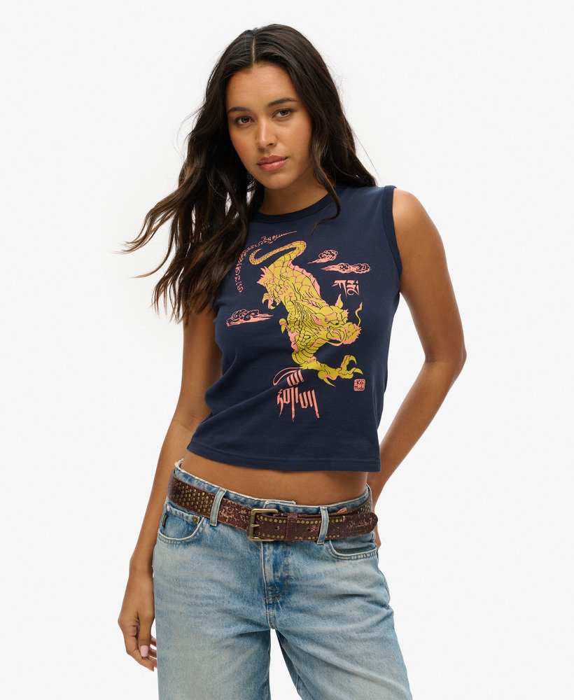 top bez rękawów superdry x komodo kailash dragon slim vest w kolorze nautical navy