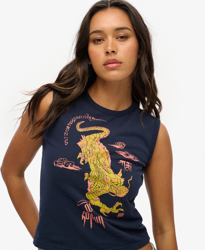 top bez rękawów superdry x komodo kailash dragon slim vest w kolorze nautical navy