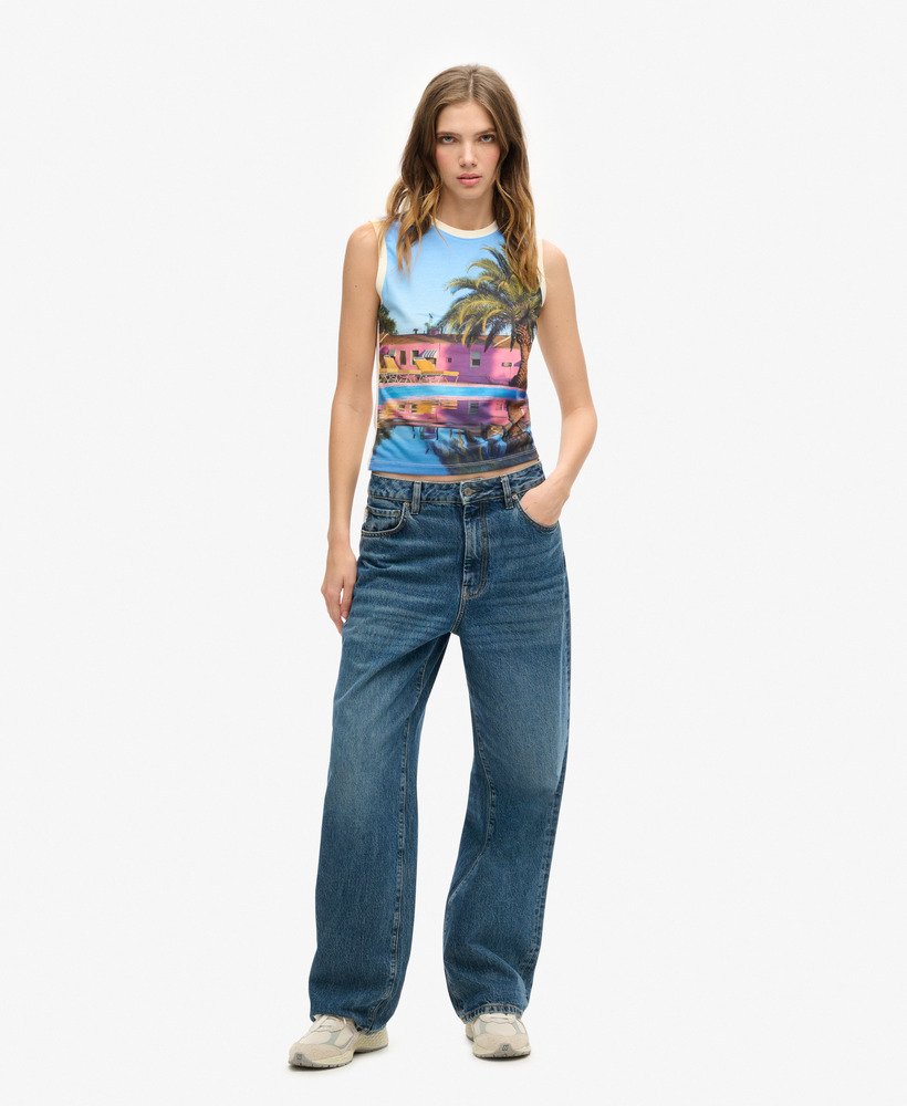 top bez rękawów z nadrukiem sub print w kolorze palm blue aop