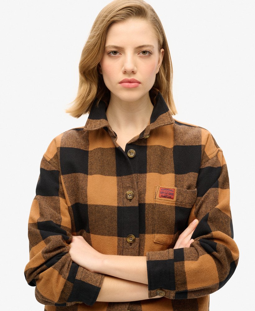 koszula flanelowa w kratkę w kolorze camelowymczarno-bawole