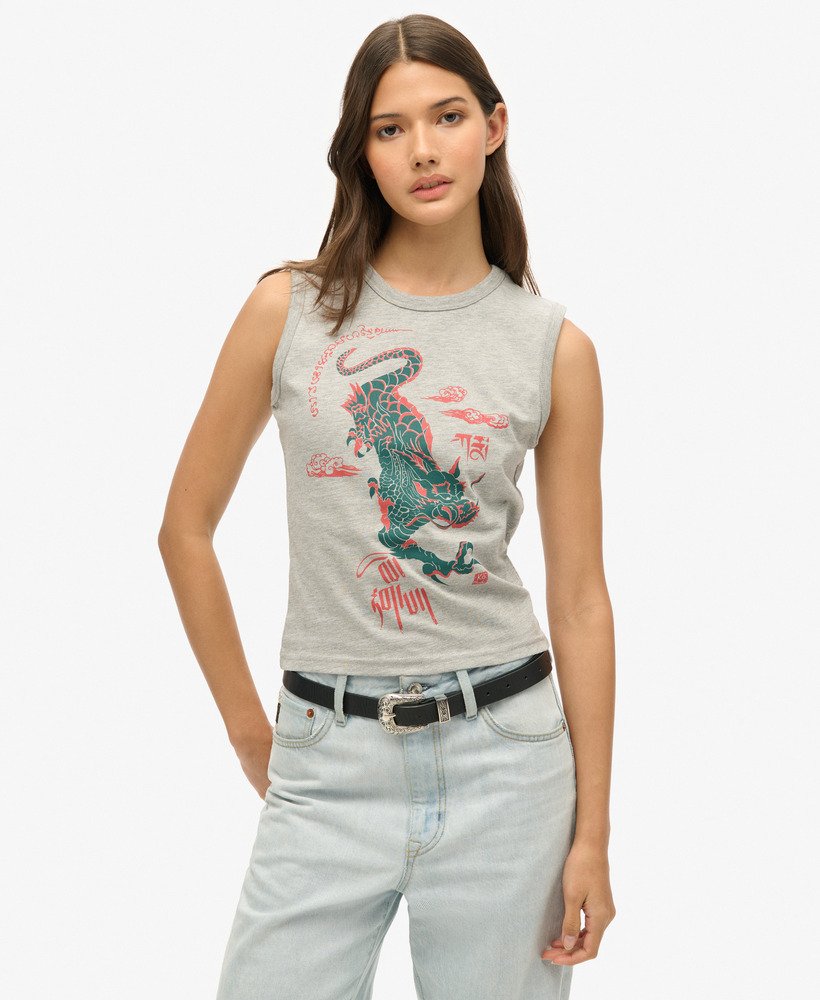 top bez rękawów superdry x komodo kailash dragon slim vest w kolorze szary melanŻ