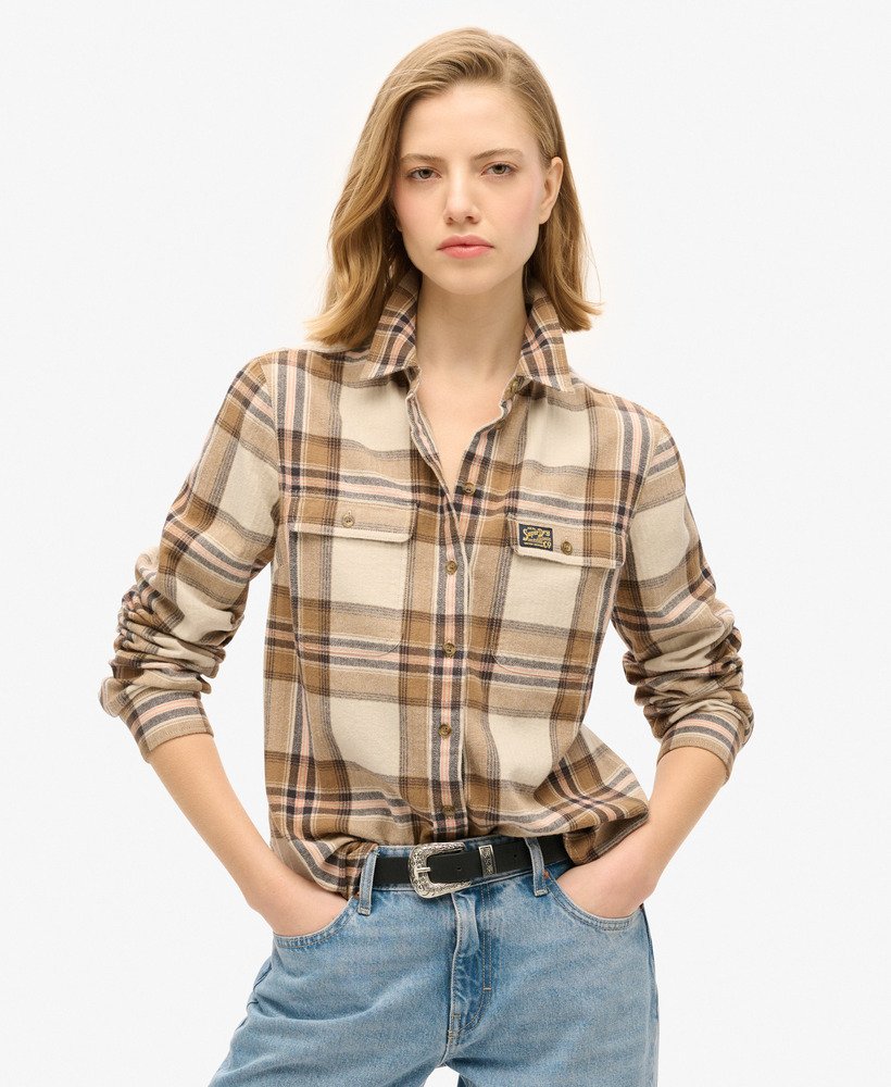 koszula flanelowa w kratkę lumberjack w kolorze beżowo-kremowym