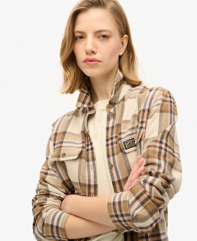 koszula flanelowa w kratkę lumberjack w kolorze beżowo-kremowym