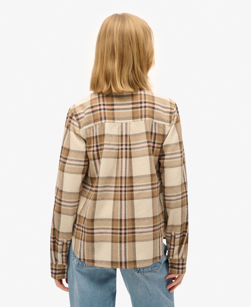 koszula flanelowa w kratkę lumberjack w kolorze beżowo-kremowym
