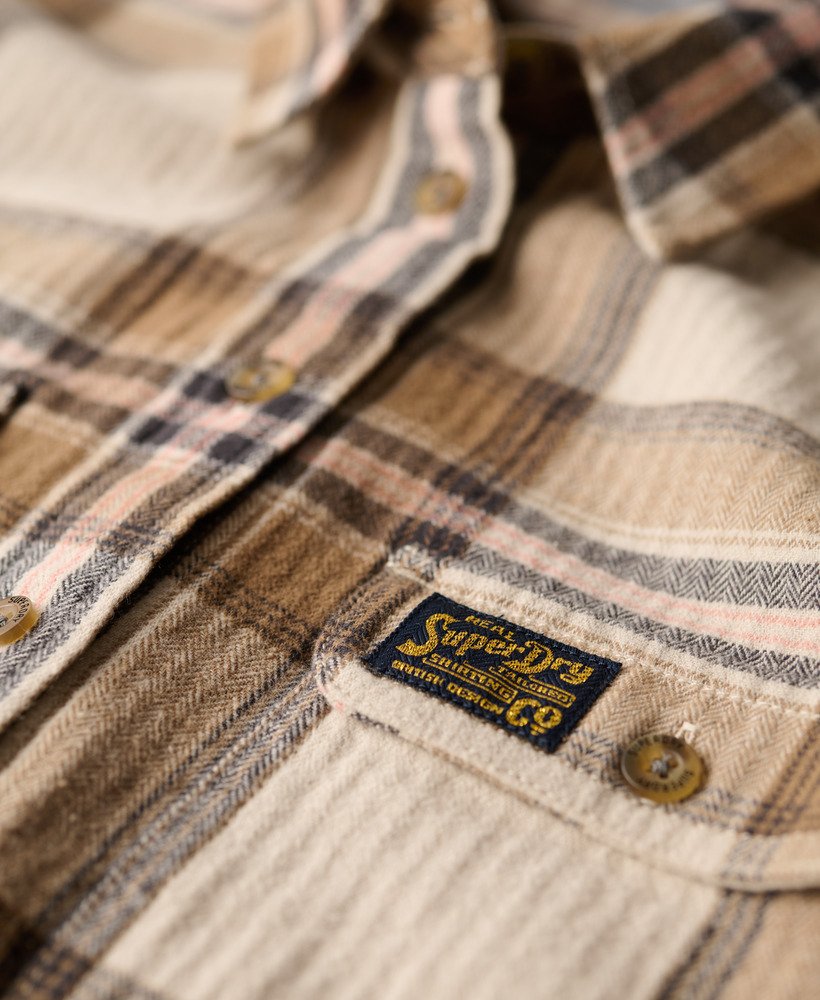koszula flanelowa w kratkę lumberjack w kolorze beżowo-kremowym