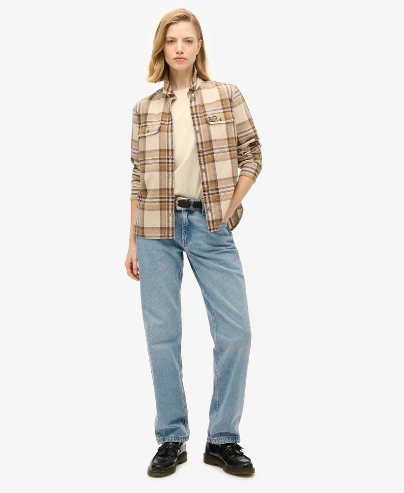 koszula flanelowa w kratkę lumberjack w kolorze beżowo-kremowym
