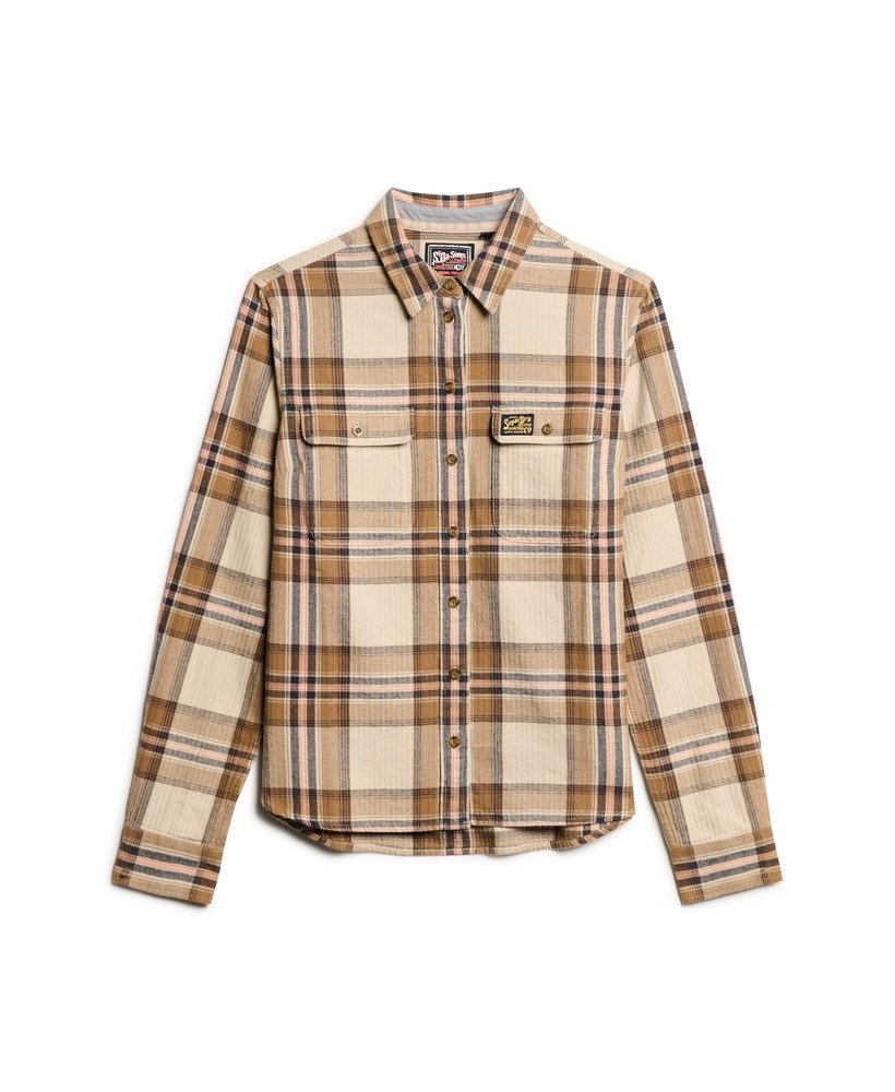 koszula flanelowa w kratkę lumberjack w kolorze beżowo-kremowym