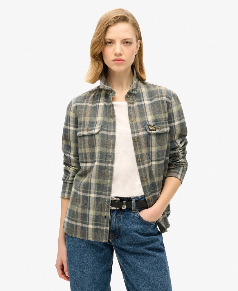 koszula flanelowa w kratkę lumberjack w kolorze khakiszara kratka