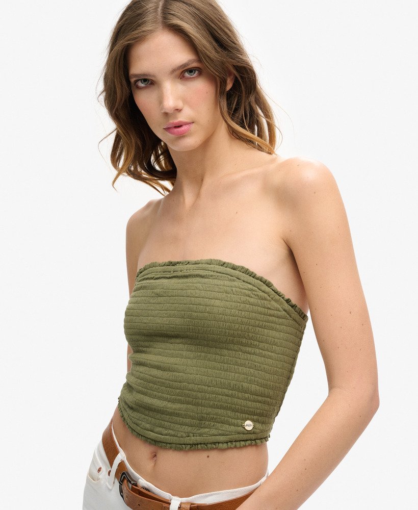 bluzka bandeau z marszczeniami w kolorze spranego khaki